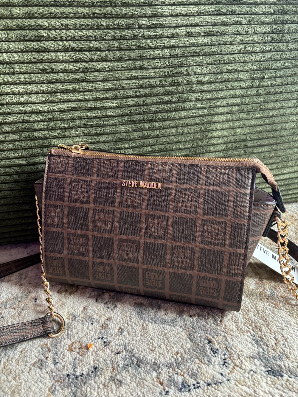 Steve Madden Brown Logo Chain Strap Crossbody purse brand new
